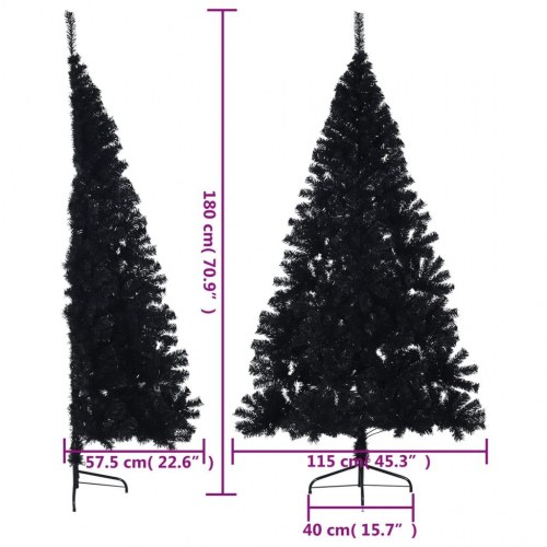 Kunstigt halvt juletræ med fod 180 cm - sort