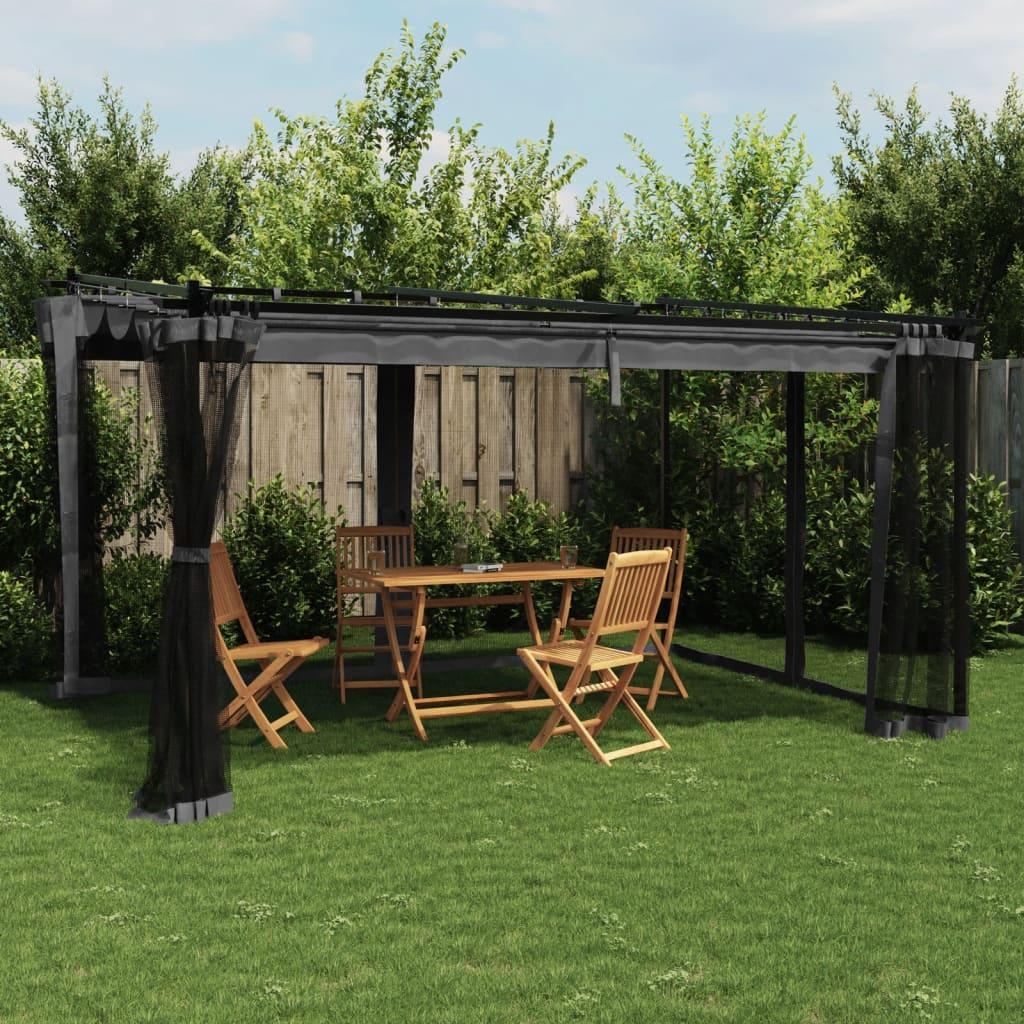 Pavillon 4x3 m mesh-vægge stål antracitgrå