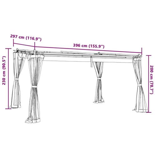 Pavillon 4x3 m mesh-vægge stål antracitgrå