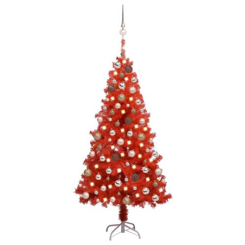 Kunstigt juletræ med lys og kuglesæt 150 cm PVC rød