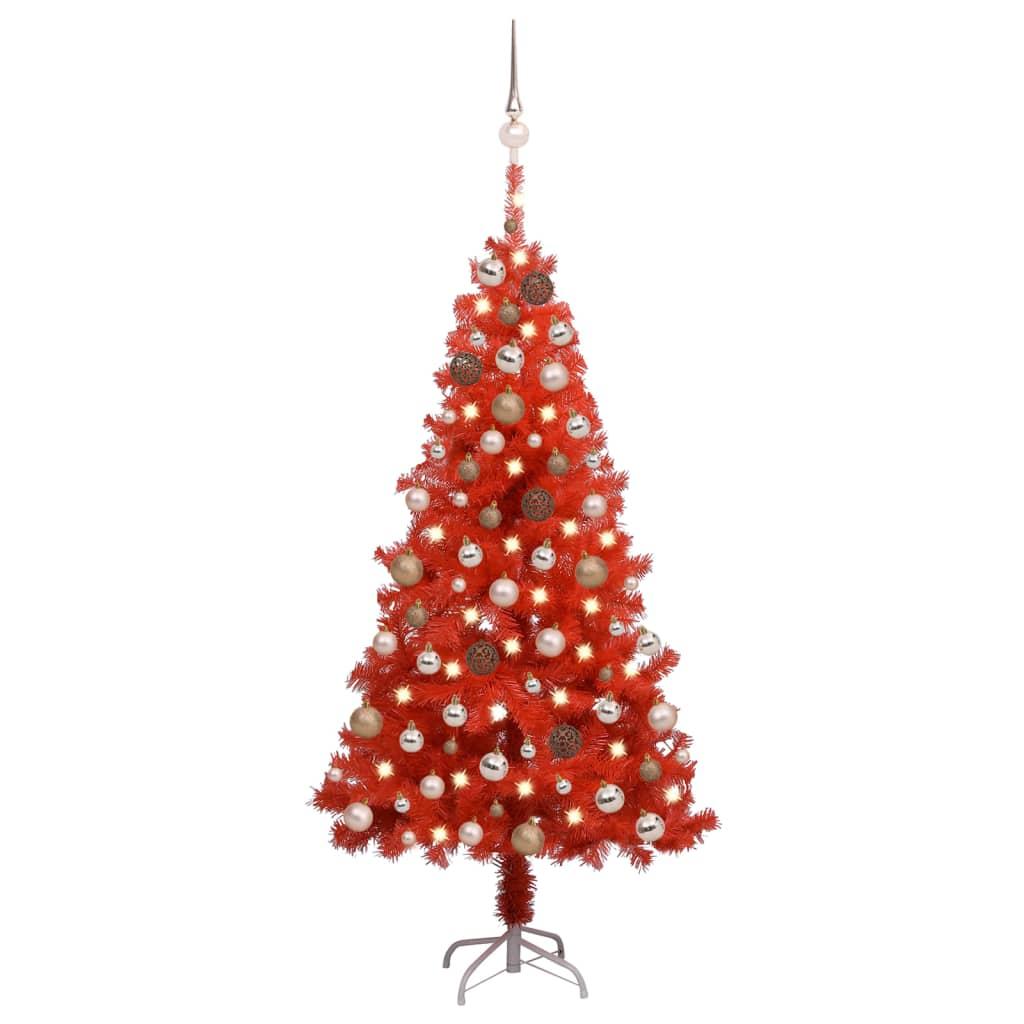 Kunstigt juletræ med lys og kuglesæt 150 cm PVC rød
