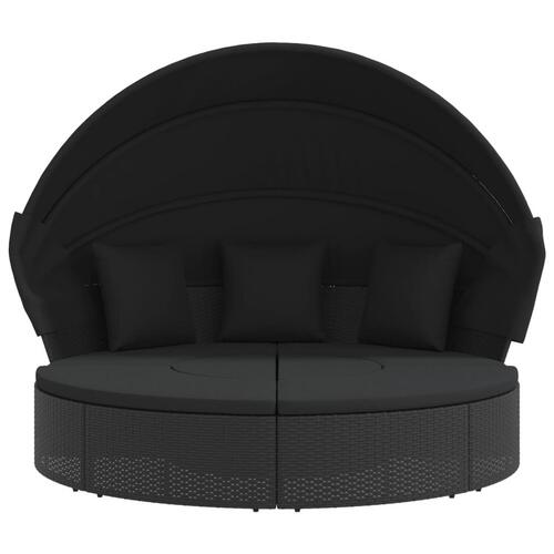 Udendørs loungeseng med tag og hynder polyrattan sort