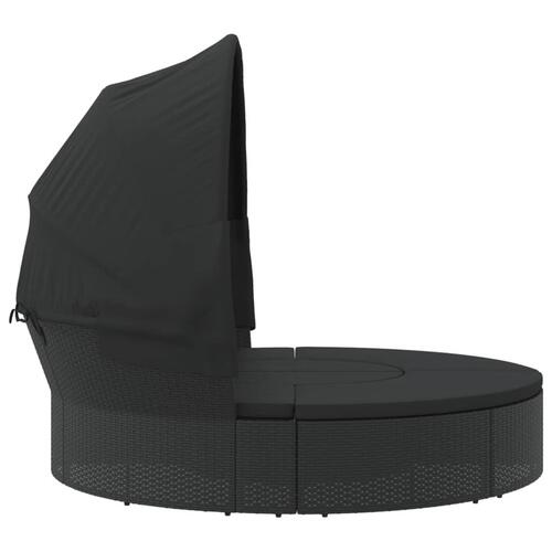 Udendørs loungeseng med tag og hynder polyrattan sort