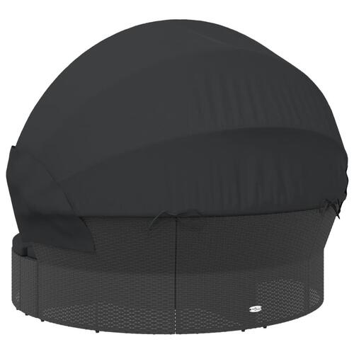 Udendørs loungeseng med tag og hynder polyrattan sort