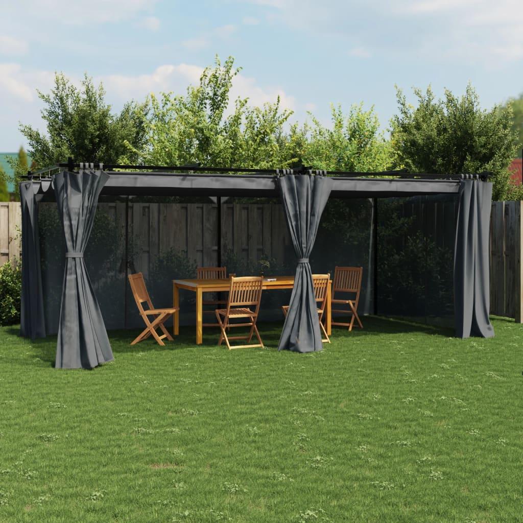 Pavillon 6x3 Med Gardiner Stål Antracitgrå