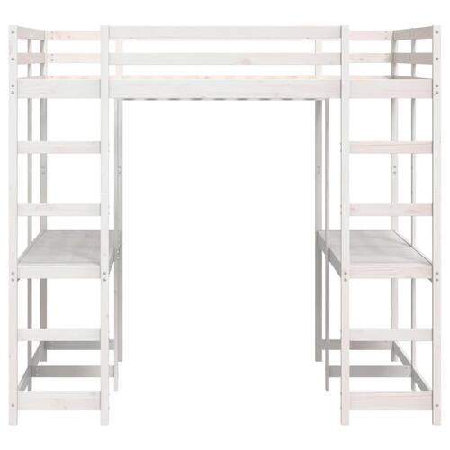 Højseng med skrivebord 140x200 cm massivt fyrretræ hvid