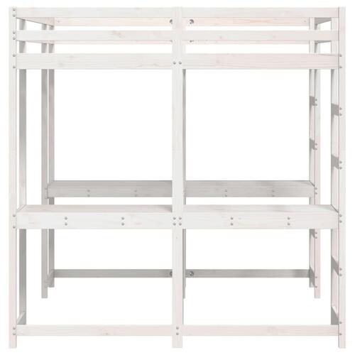 Højseng med skrivebord 140x200 cm massivt fyrretræ hvid