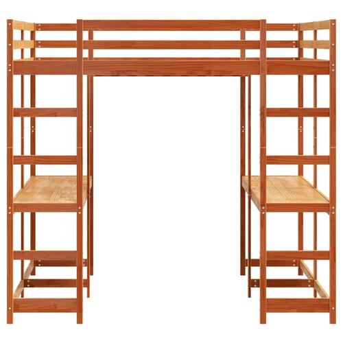 Højseng med skrivebord 160x200 cm massivt fyrretræ gyldenbrun