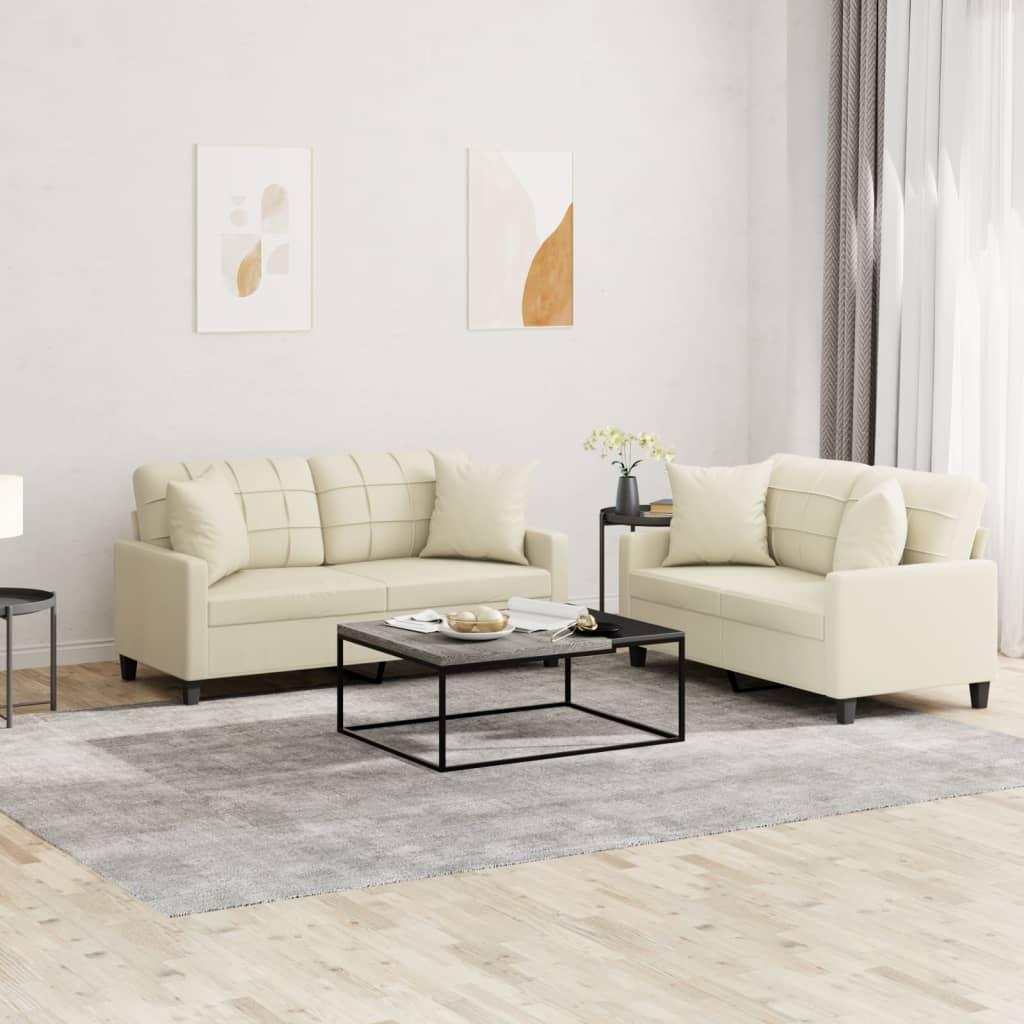 2 personers sofa med puder kunstlæder cremefarvet
