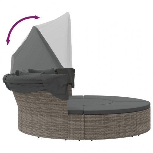 Udendørs loungeseng med tag og hynder polyrattan grå