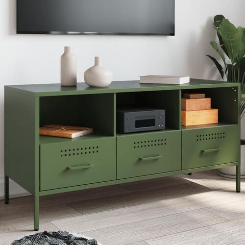 Tv-bord 100,5x39x50,5 cm koldvalset stål olivengrøn