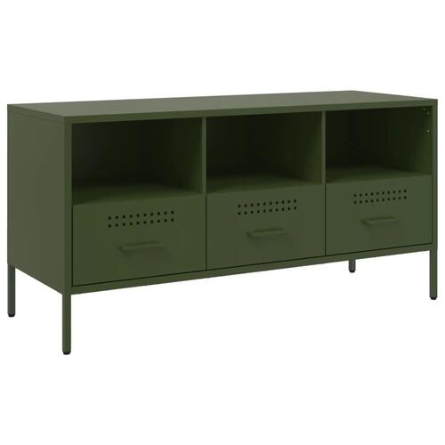 Tv-bord 100,5x39x50,5 cm koldvalset stål olivengrøn