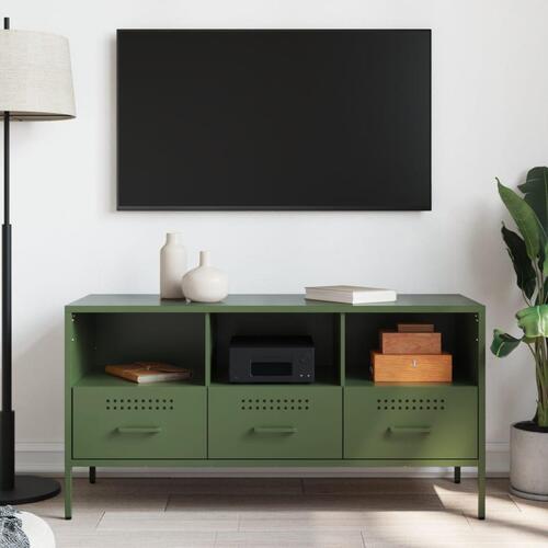 Tv-bord 100,5x39x50,5 cm koldvalset stål olivengrøn