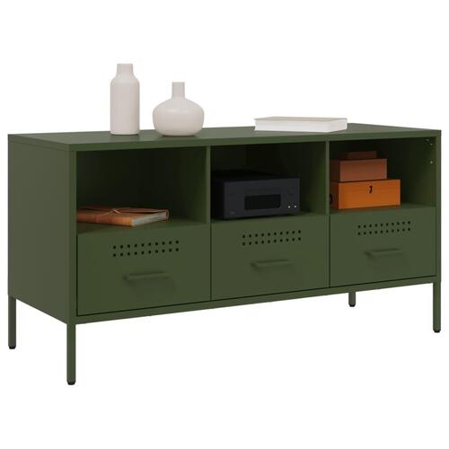 Tv-bord 100,5x39x50,5 cm koldvalset stål olivengrøn