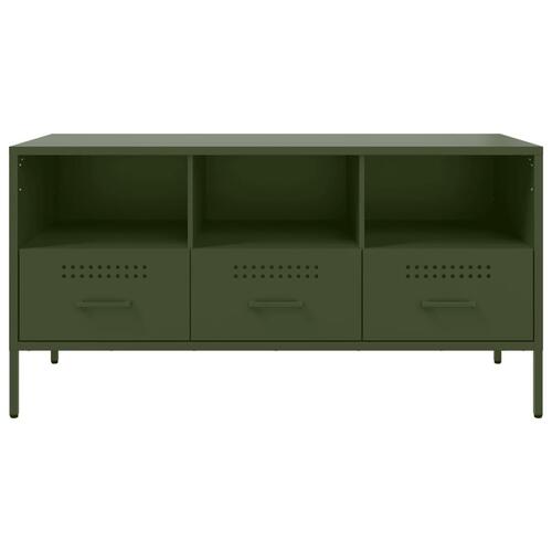 Tv-bord 100,5x39x50,5 cm koldvalset stål olivengrøn