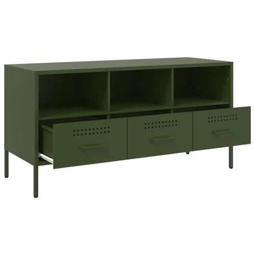 Tv-bord 100,5x39x50,5 cm koldvalset stål olivengrøn