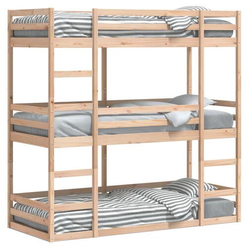 Tredobbelt køjeseng 75x190 cm massivt fyrretræ