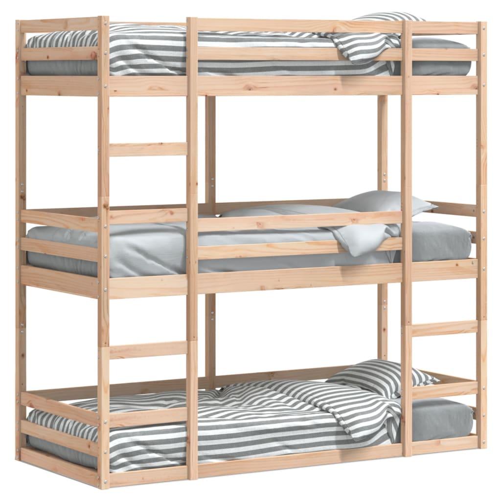 Tredobbelt køjeseng 75x190 cm massivt fyrretræ