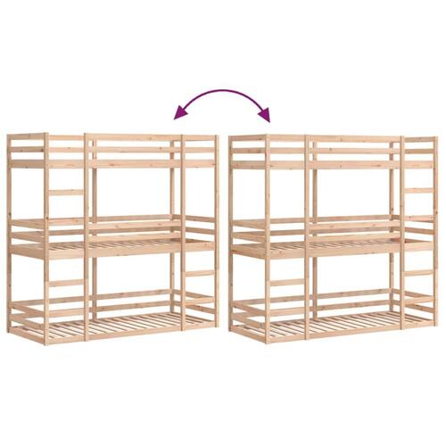 Tredobbelt køjeseng 75x190 cm massivt fyrretræ
