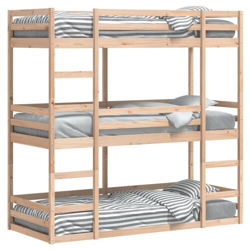 Tredobbelt køjeseng 90x190 cm massivt fyrretræ