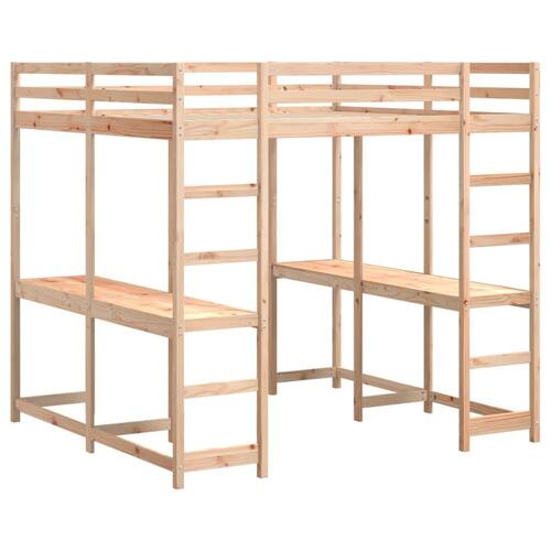 Højseng med skrivebord 140x200 cm massivt fyrretræ