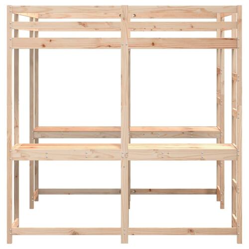 Højseng med skrivebord 140x200 cm massivt fyrretræ