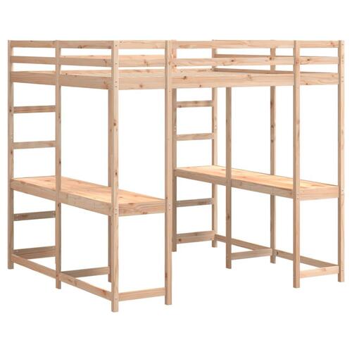 Højseng med skrivebord 140x200 cm massivt fyrretræ