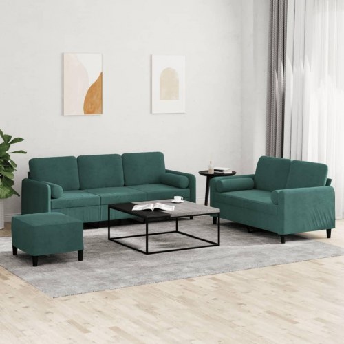 Sofasæt 3 dele med puder velour mørkegrøn