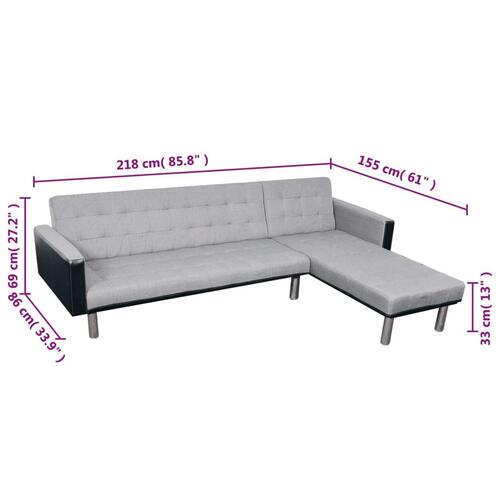 Sovesofa med chaiselong stof sort og grå