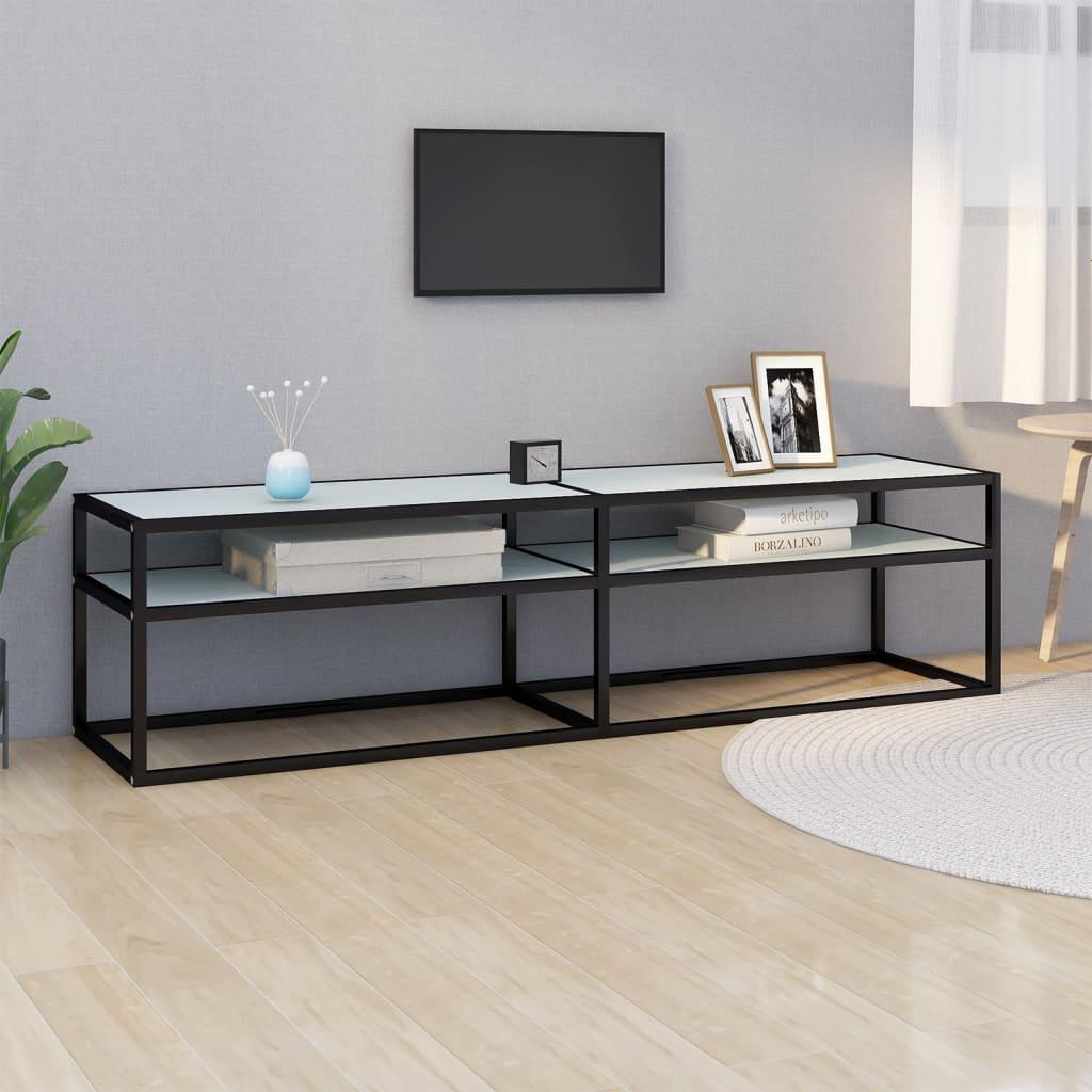 Tv-bord 160x40x40,5 cm hærdet glas marmoreffekt hvid