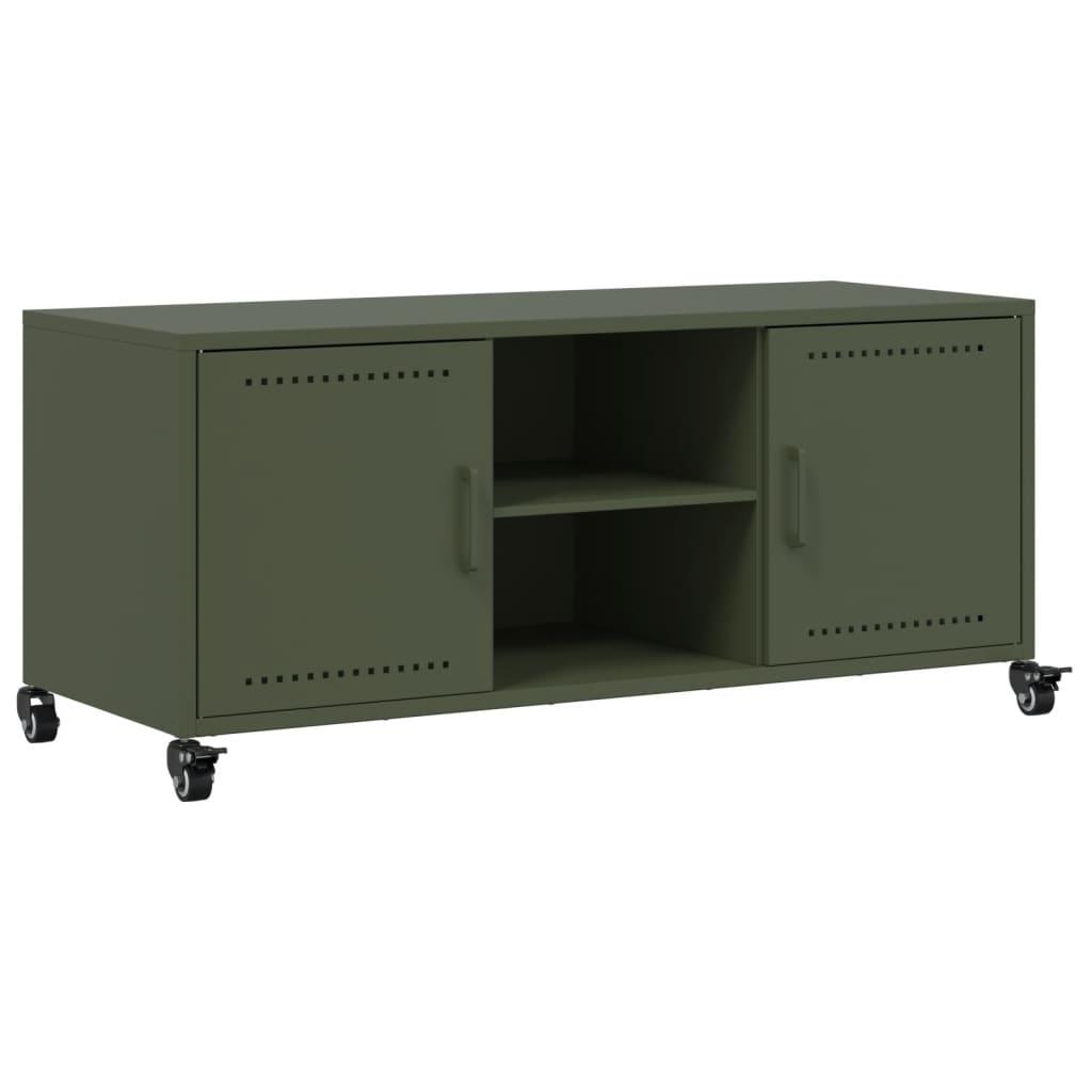 Tv-bord i stål med hjul 100,5 × 39 × 43,5 cm - olivengrøn