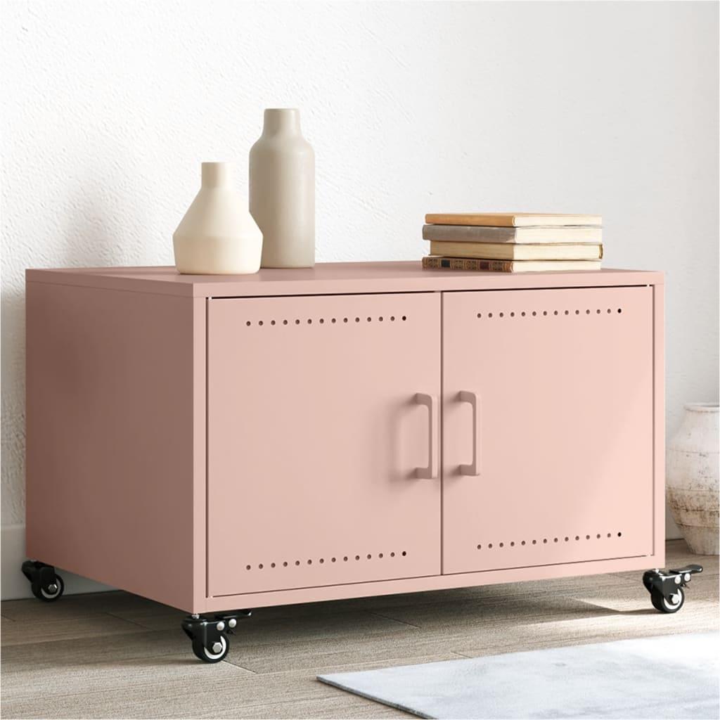 Sofabord med skab og hjul 68 × 50 × 43,5 cm - stål, lyserød