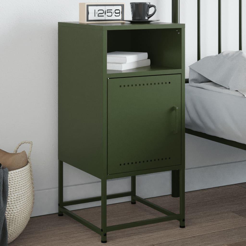 Sengebord i stål 36×39×78 cm - olivengrøn, industrielt design