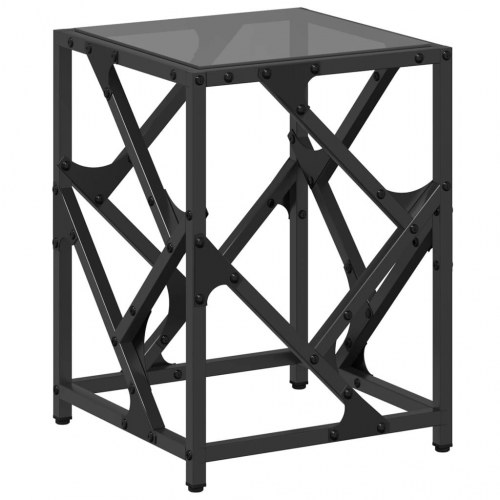 Sofabord med sort glastop 30x30x41 cm stål