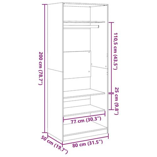 Klædeskab 80x50x200 cm konstrueret træ hvid