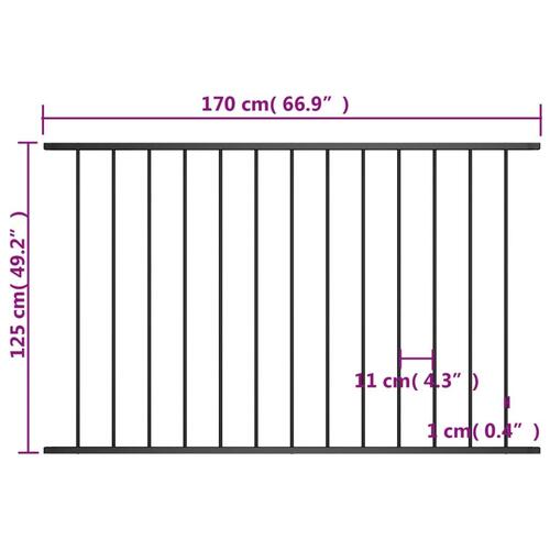 Hegnspanel 1,7 x 1,25 m pulverlakeret stål sort