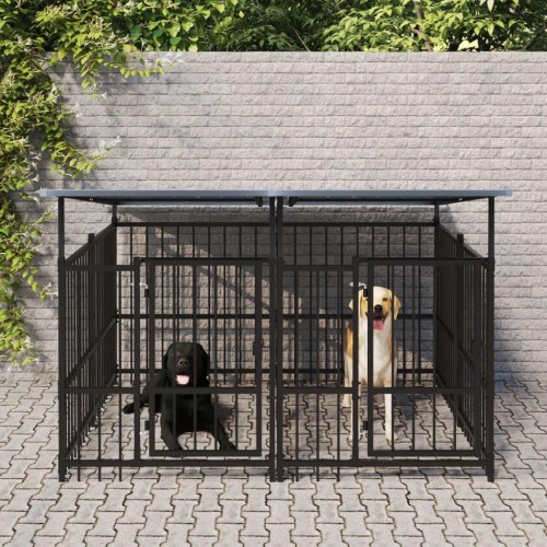Udendørs hundegård med tag 3,75 m² - stål, sort