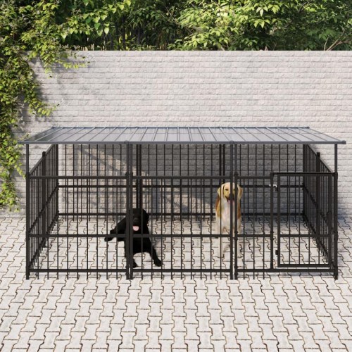 Udendørs hundegård med tag 3,75 m² - stål, sort