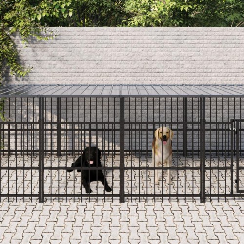 Udendørs hundegård med tag - stål, 11,26 m²