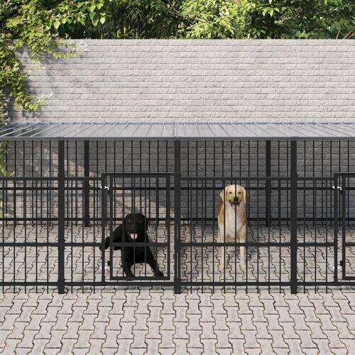 Udendørs hundegård med tag 15,02 m² stål