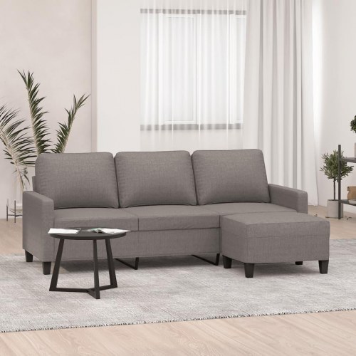 3-personers sofa med fodskammel 180 cm - stof, gråbrun