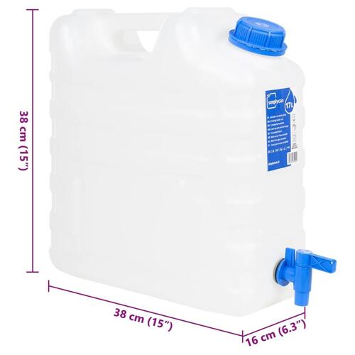 Vanddunk med tappehane 15 l plast transparent