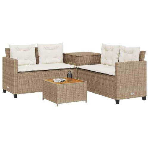 Havesofa med bord og hynder L-formet polyrattan beige