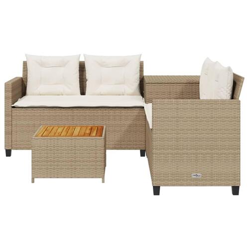 Havesofa med bord og hynder L-formet polyrattan beige