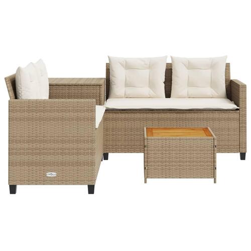 Havesofa med bord og hynder L-formet polyrattan beige