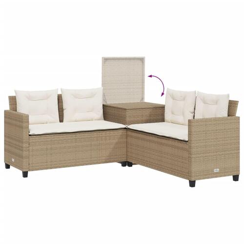 Havesofa med bord og hynder L-formet polyrattan beige
