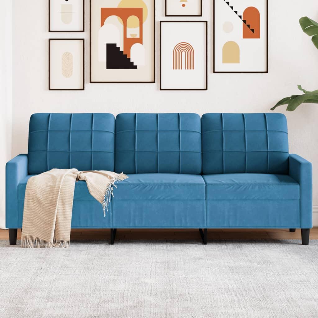 3-personers sofa 180 cm velour blå billede