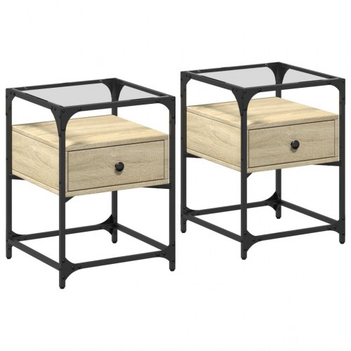 Sengeborde 2 stk. med glastop - sonoma-eg, 40 x 40 x 55 cm