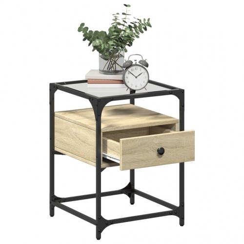 Sengeborde 2 stk. med glastop - sonoma-eg, 40 x 40 x 55 cm
