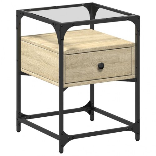 Sengeborde 2 stk. med glastop - sonoma-eg, 40 x 40 x 55 cm